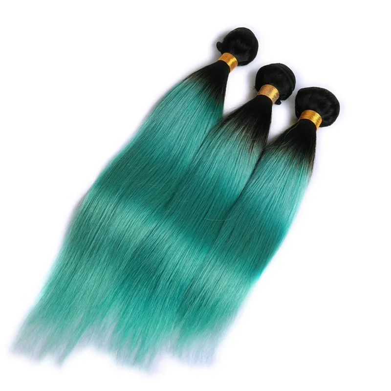 8A Bundles de cheveux péruviens non transformés Ombre 1B vert Soie droite / 10-30 pouces 100% Extensions de cheveux humains Great Green Hair Products