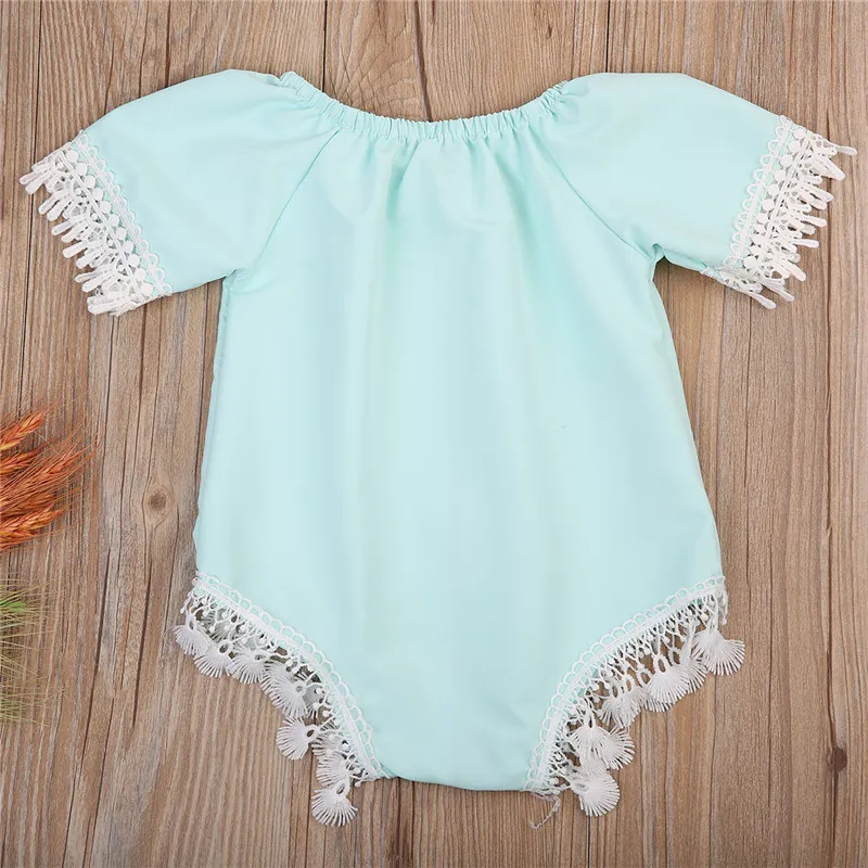 Cute Baby Girl Pajacyki 2018 Noworodek Odzież dziecięca Dziewczyny Light Blue Tassel Kombinezon Romper Stroje Toddler Dziewczyny Ubrania Sunsuit 0-24m