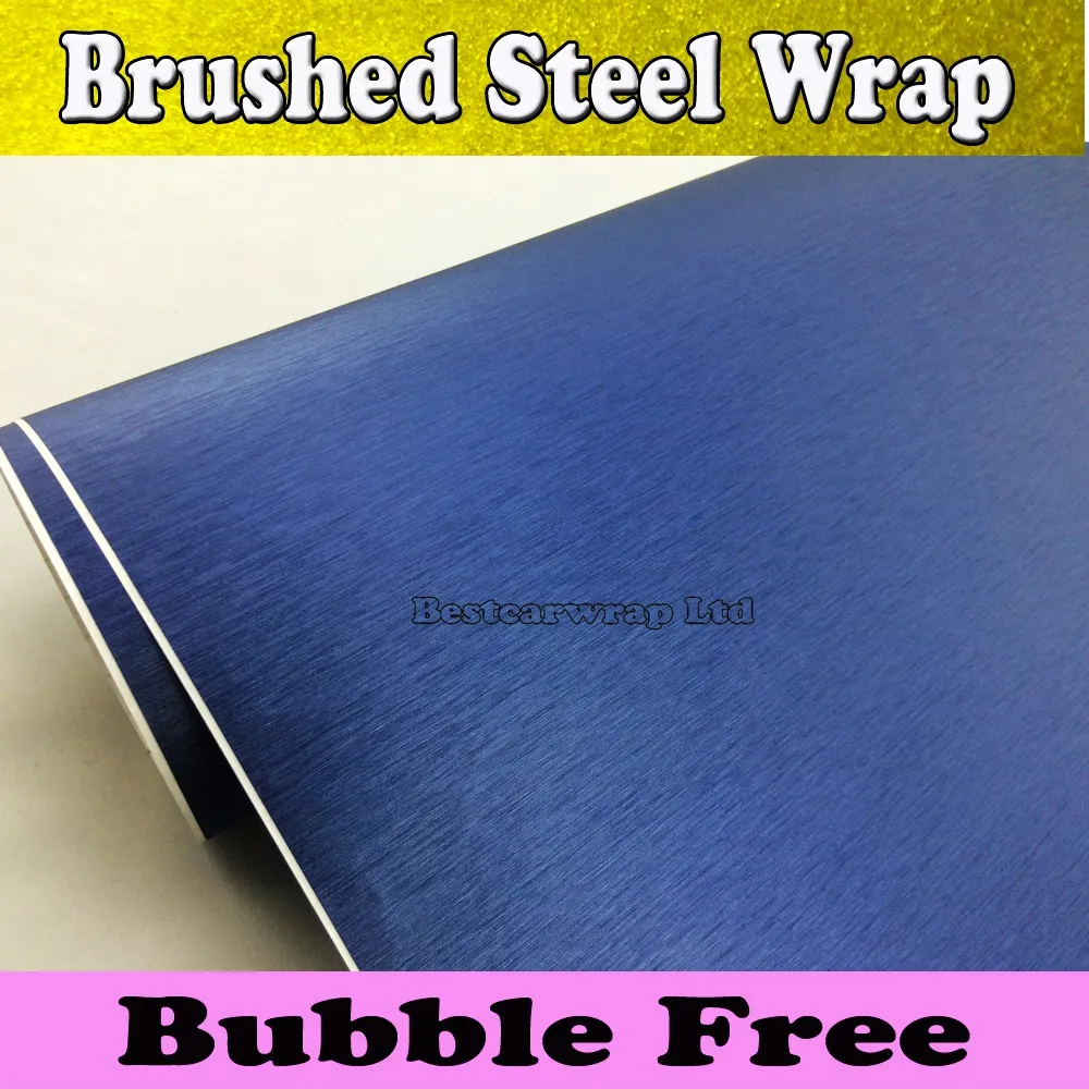 Dark blue Brushed Steel Vinyl Wrap Car Wrapping Film Vehicle Styling Air Bubble Free Car Stickers Automotive Graphics 1.52x30M/Roll