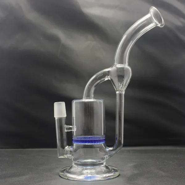 Glass Bong Recycler Hookahs Water Pipe with Blue Honeycomb Perc 18mm Male joint
