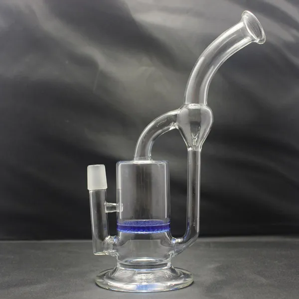 Pipe à eau en verre de narguilé de recycleur de bong avec le joint mâle bleu de 18mm de Perc de nid d'abeilles