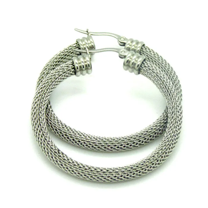 1 Pair Delicate Silver Tone Three kinds of specifications Stainless steel Twist Wire mesh Round Hoop Earrings High Quality