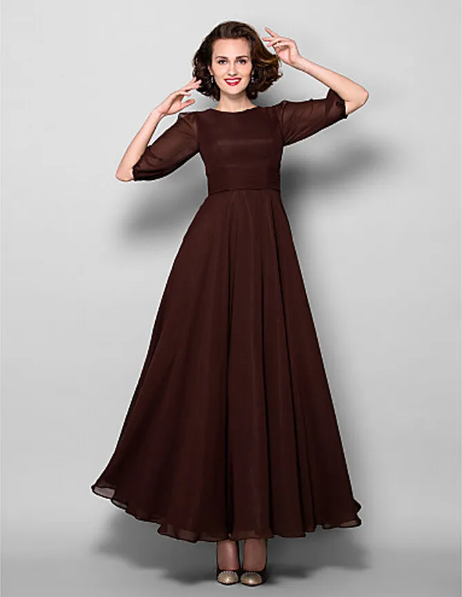 A-line Plus Sizes Mother of the Bride Dress Chocolate Ankle-length Half Sleeve Chiffon Dresses