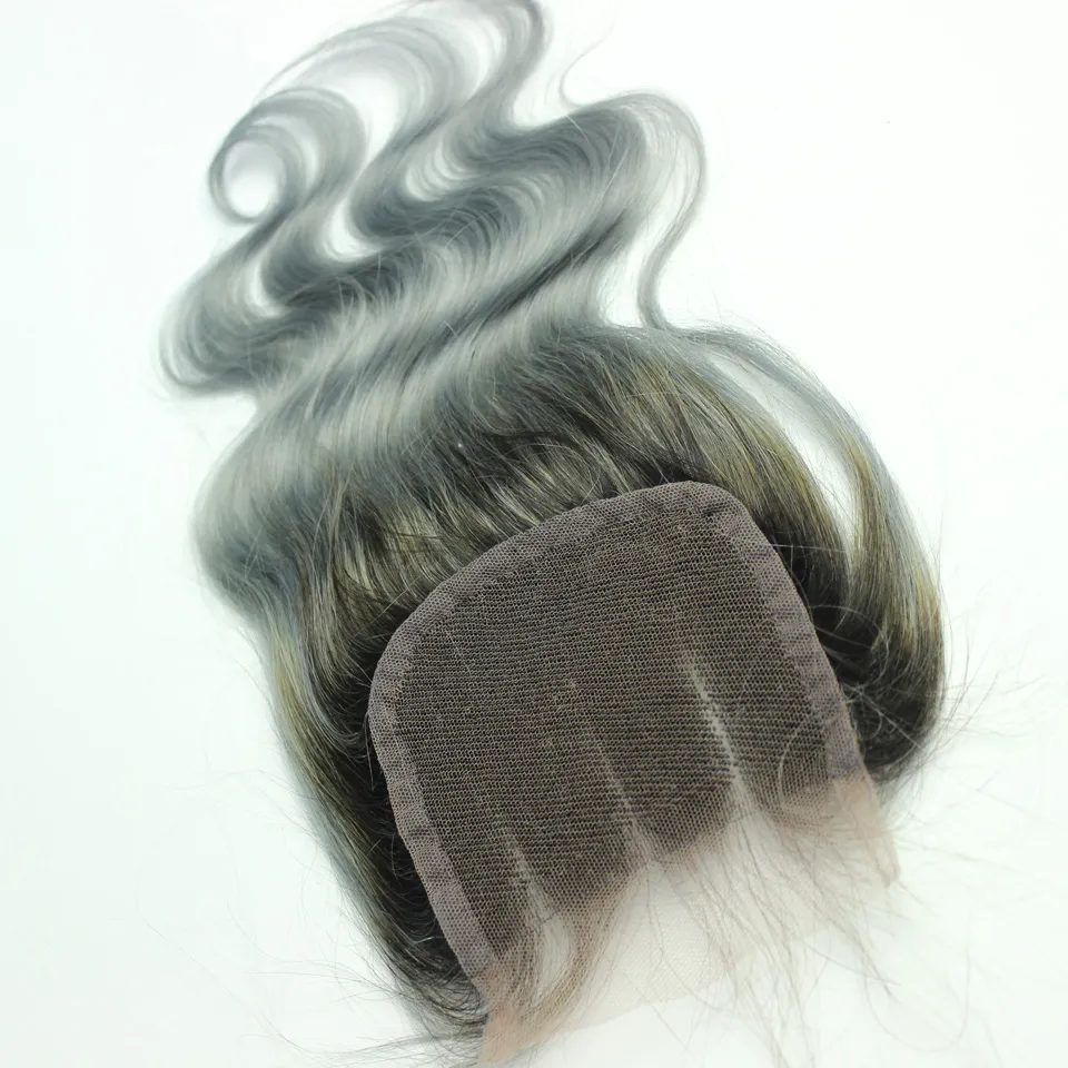 1b dunkelgrau 4x4 Spitzenverschluss brasilianische Körperwelle Haare Ombre menschliches Haar freien mittleren Teil
