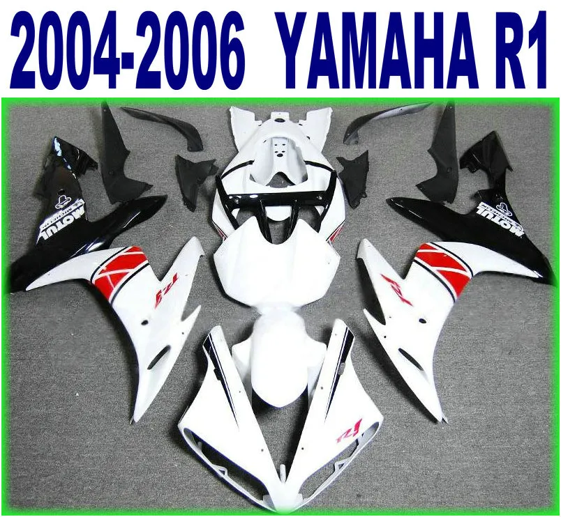 Injection molding ABS plastic fairing kit for YAMAHA YZF-R1 04 05 06 black red white fairings set yzf r1 2004 2005 2006 YQ29