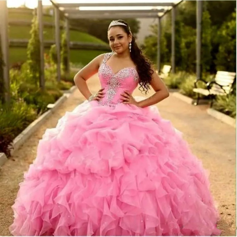 Sparkly Beaded Ball Gown Pink Quinceanera Dresses 2019 Sweetheart ...
