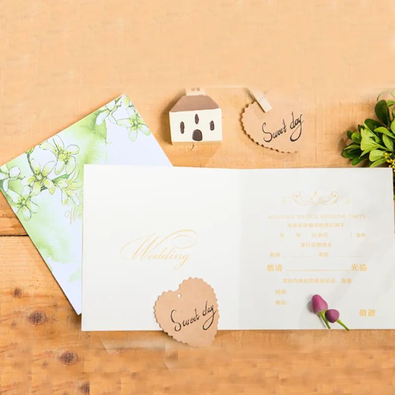 Groene Bruiloft Uitnodigingskaart Floral Style Forever Love Big Day Uitnodigingen Gepersonaliseerde Trouwkaarten Vierkante stijl Gratis afdrukken