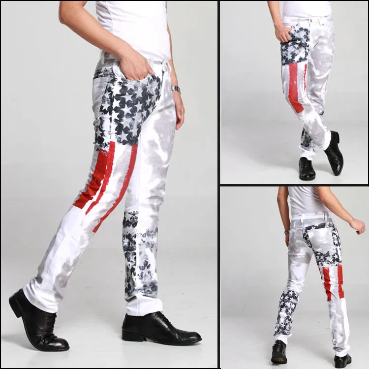 الموضة الساخنة المصمم جينز جينز الرجال مع الأجنحة العلم الأمريكي زائد الحجم