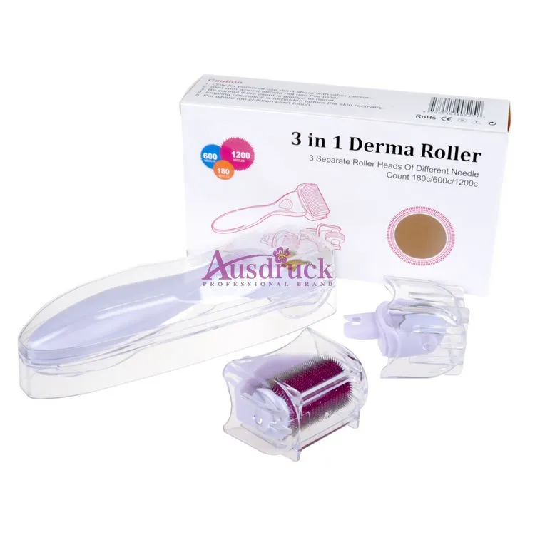 3IN1 180 600 1200 Nålkit Derma Roller Micro Needle Skin Roller Dermatology Therapy Microneedle Dermaroller Flera färgstorlek