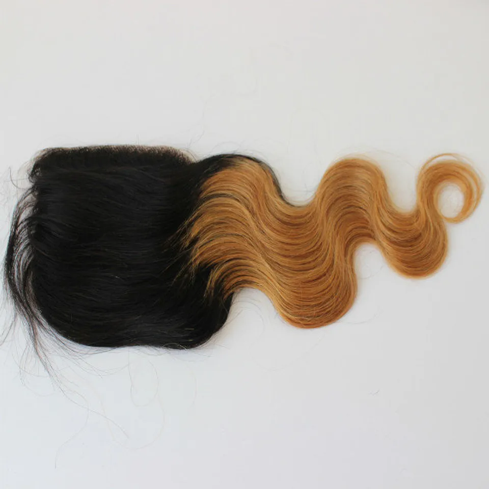 1b/30 Two Tone Body Wave 4X4 Brazilian Human Hair Ombre Closure with baby hair and bleached knots