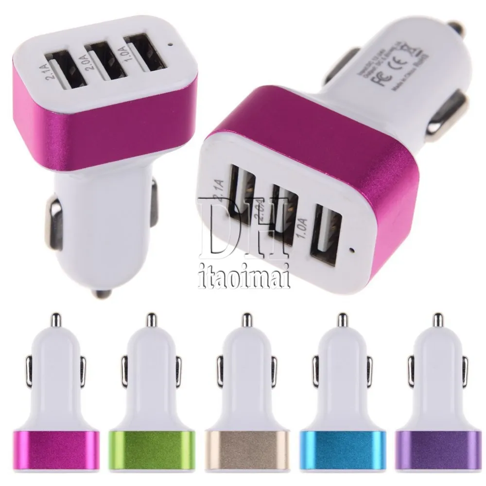 3 Ports USB chargeur de voiture anneau métallique 5 V 51A adaptateur coloré universel pour iphone 6 Samsung Note 4 DHL4331860