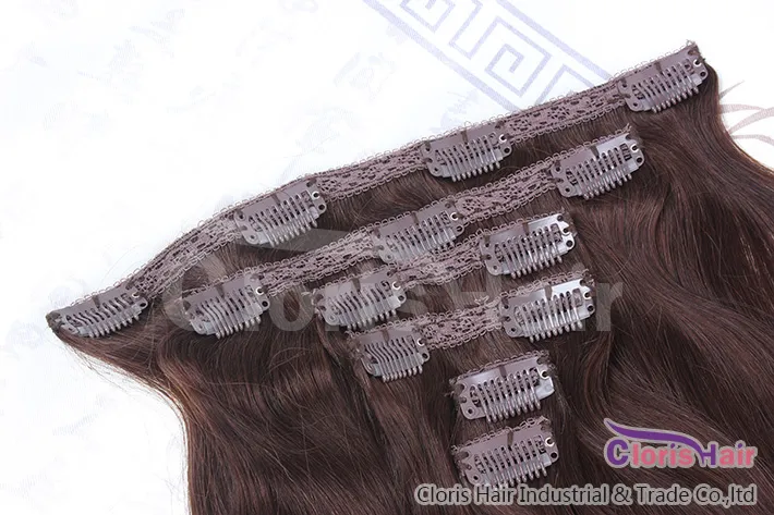 Wholesale #4 Dark Brown Clip In On Natural Human Hair Extensions Full Head 70g 100g 120g Peruvian Remy Straight Weave Clips Ins 14-22"