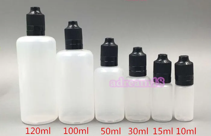 2018 120ml PE Botellas vacías Botella cuentagotas de plástico 120 ml Botella de aguja de líquido electrónico de alta calidad con tapa a prueba de niños a prueba de manipulaciones 500 Unids / lote