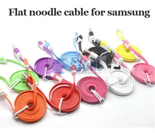 1m 3ft 2m 6ft 3m 10ft Flat Sync Data Charge Cord Extra Long Noodle Micro USB 2.0 Kabel för Samsung S5 S4 S3 LG HTC Sony Blackberry Nokia, m