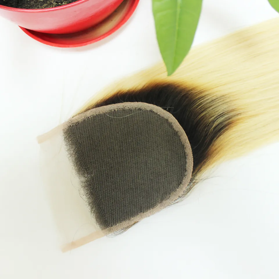 OMBRE 4x4 1B 613 Dark Root Blonde Hair Hair Peruvian Traster Hair Lace Lacure Part Free