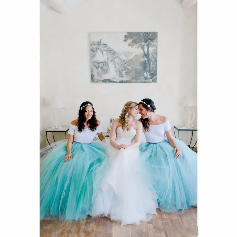 Mint Green Tulle Tutu Skirts 2016 Bridesmaid Dresses For Beach Wedding Party Gowns Women Skirts Floor Length Skirts