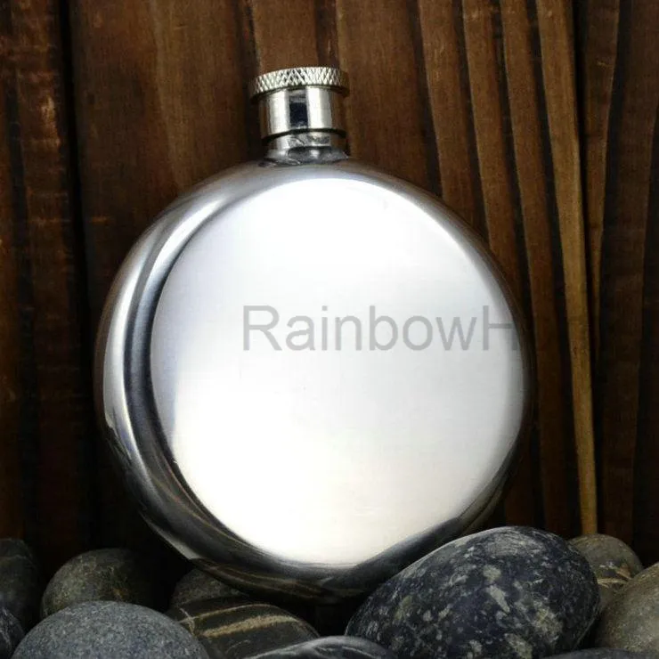 5oz Stainless Steel Hip Flask Whiskey Liquor Wine Bottle Pocket Containers Russian Flagon Flasks for Travel Outdoor Round Mirror Retail Box