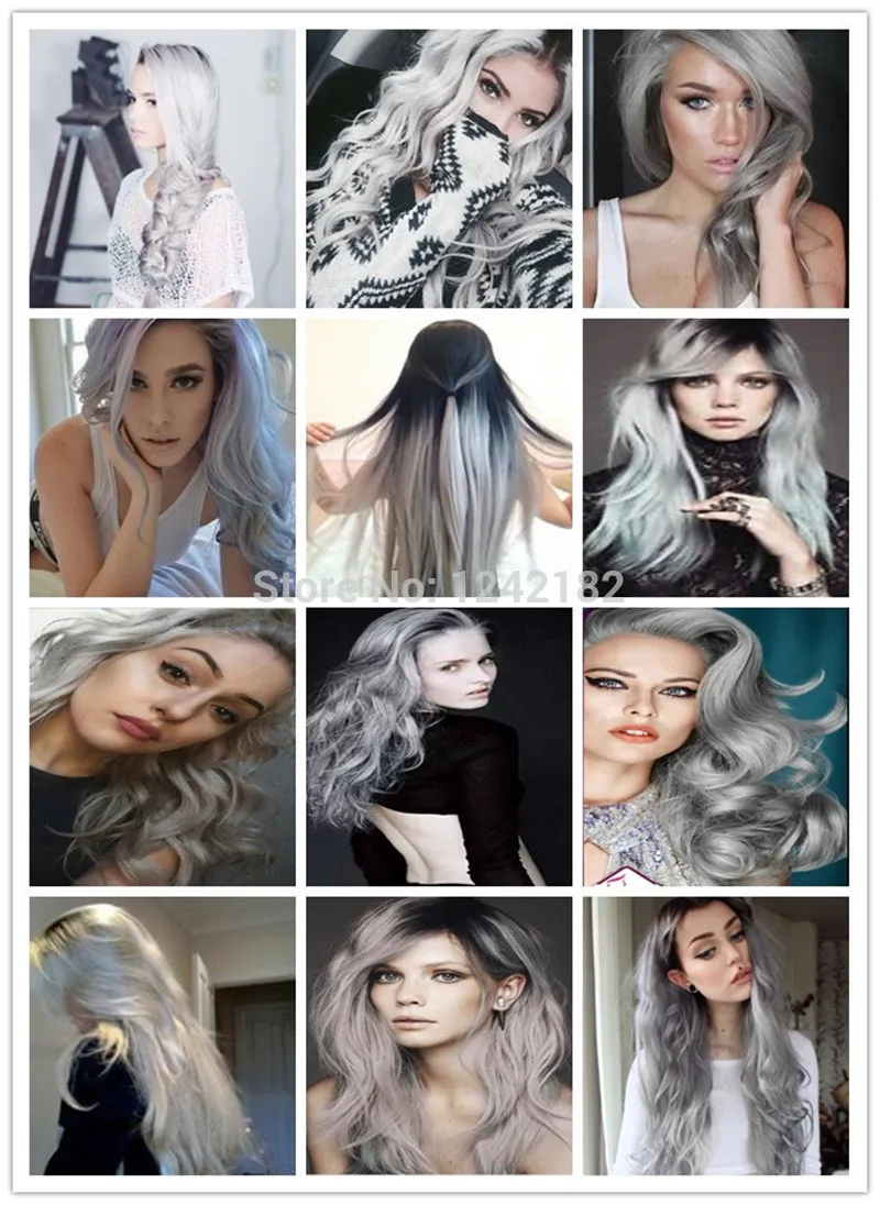 Micro Loop Ring Links Remy Straight Silver Grey Human Hair Extensions