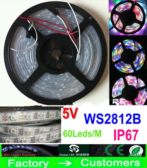 5 M 5 V 60 Leds / M 300 LEDs programável WS2812B RGB 5050 LED tira Digital Individualmente endereçável sonho mágico cor À Prova D 'Água IP67
