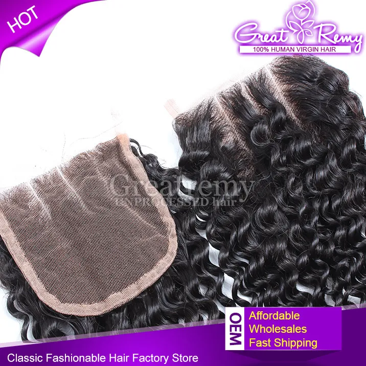 Greatremy® Curly Hair Extension Bundles com 3 Parte Curly Lace Fechamento 4 * 4 100% Malásia Virgem Virgem Weave Humano à venda