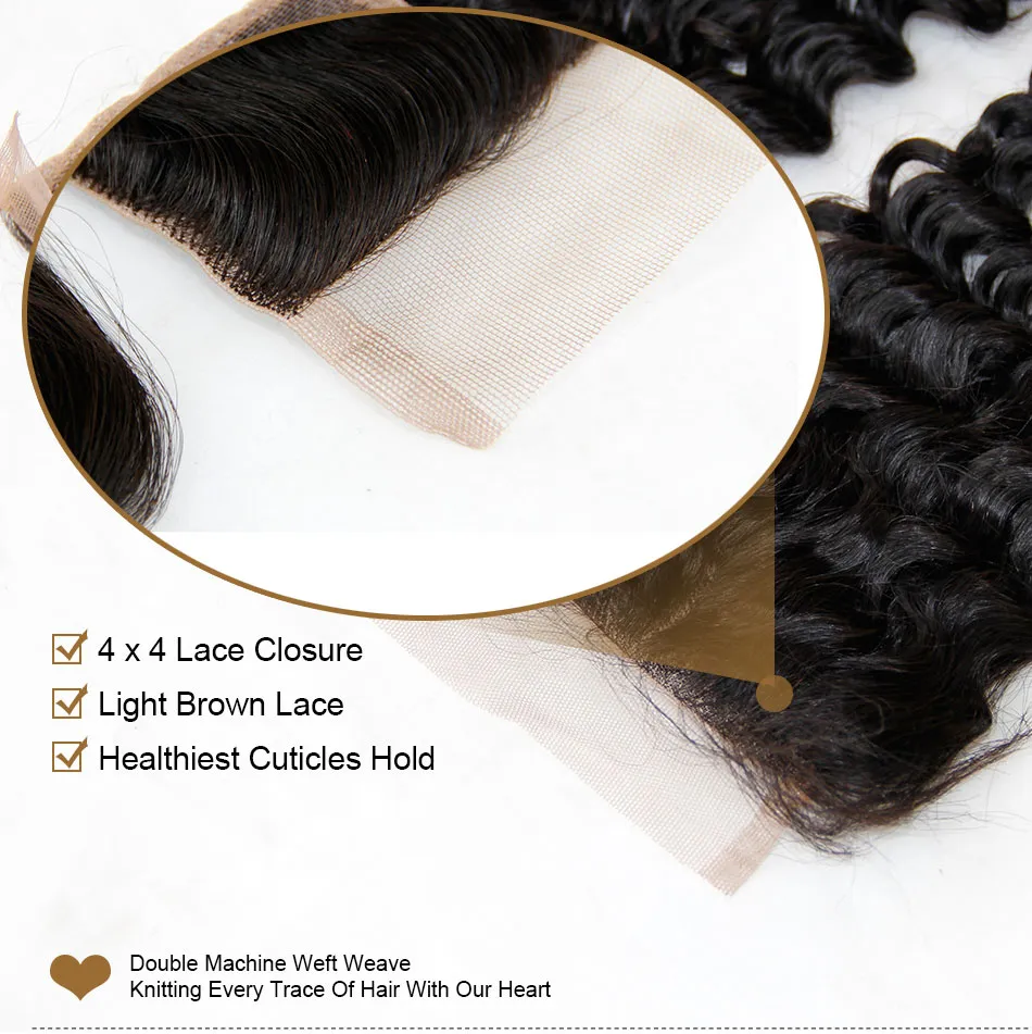 Malaysian Deep Wave Closure Size 4X4 Free/Middle Part Malaysian Deep Curly Closures Virgin Human Hair Lace Top Closure Bundles 