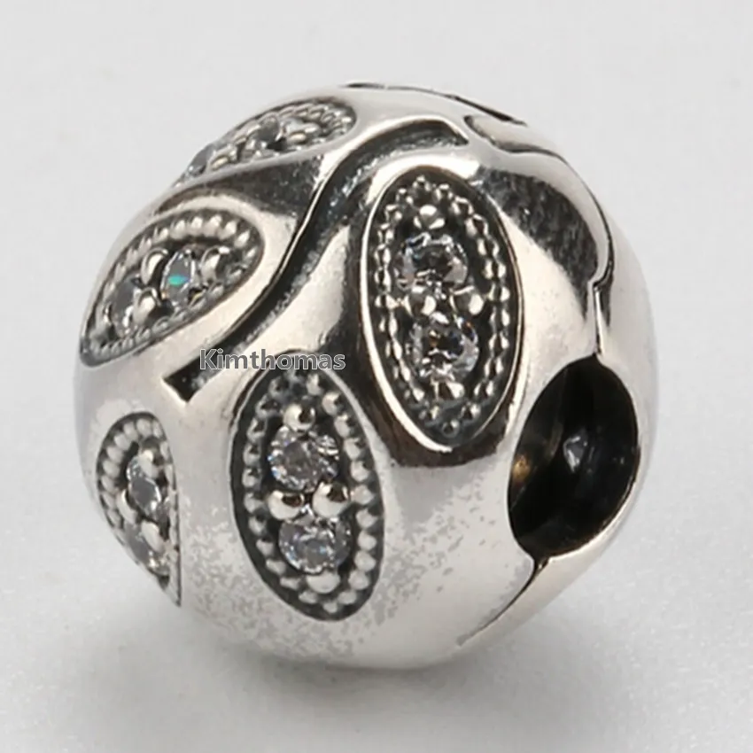 100% 925 Sterling Silver Espumante Deixa Clipe Charme Bead com Clear Cz Se Encaixa Pandora Europeu Jóias Pulseiras Colares Pingentes