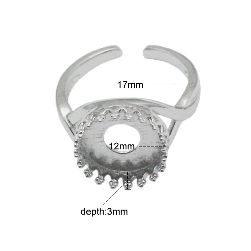 Beadsnice 베젤 크라운 링 설정 12mm 라운드 카보 숑 실버 반지 공백에 대한 925 스털링 실버 와이어 왕관 베젤 ID가 32845