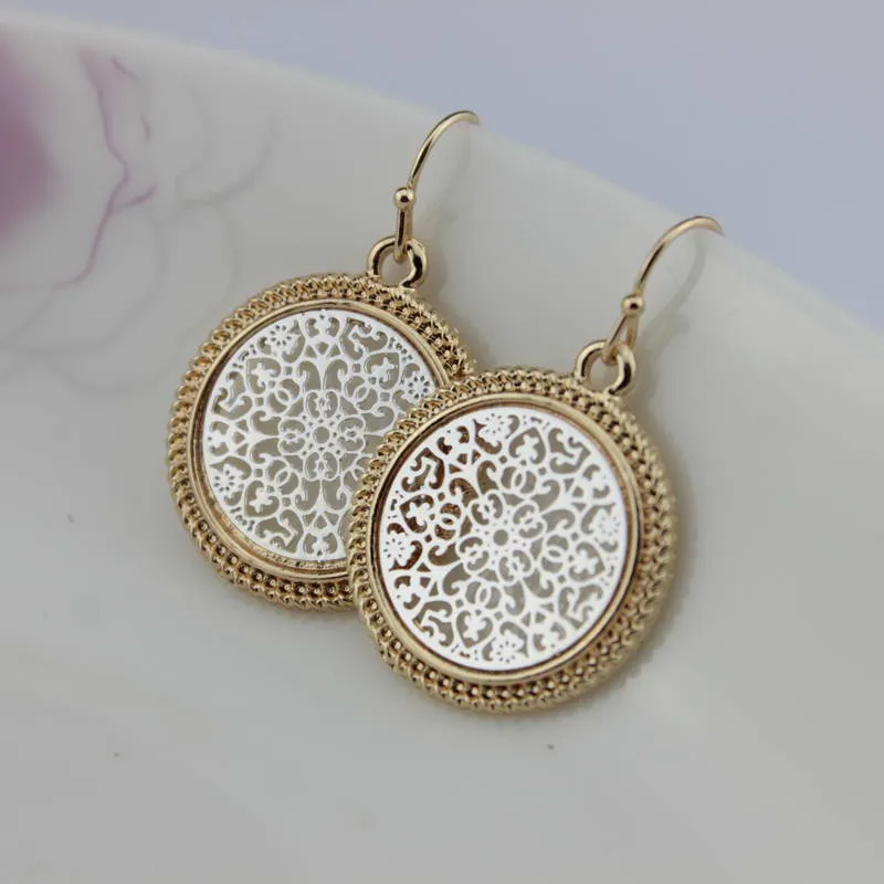 Christmas Gift Boutique Filigree Round Geometric Earrings Two Tone Filigree Earrings for Women Fashion Filigree Pattern Statement 1220219