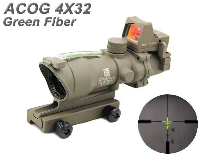 NEW Trijicon ACOG 4x32 Real Fiber Source Green Illuminated Rifle Tactical Hunting Scope With RMR Mini Red Dot Sight Dark Earth