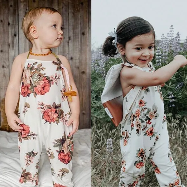 Bébé barboteuse été infantile bébé fille vêtements licou Floral barboteuse combinaison combinaison tenue enfants vêtements bébé une pièce costume bébé Onesies