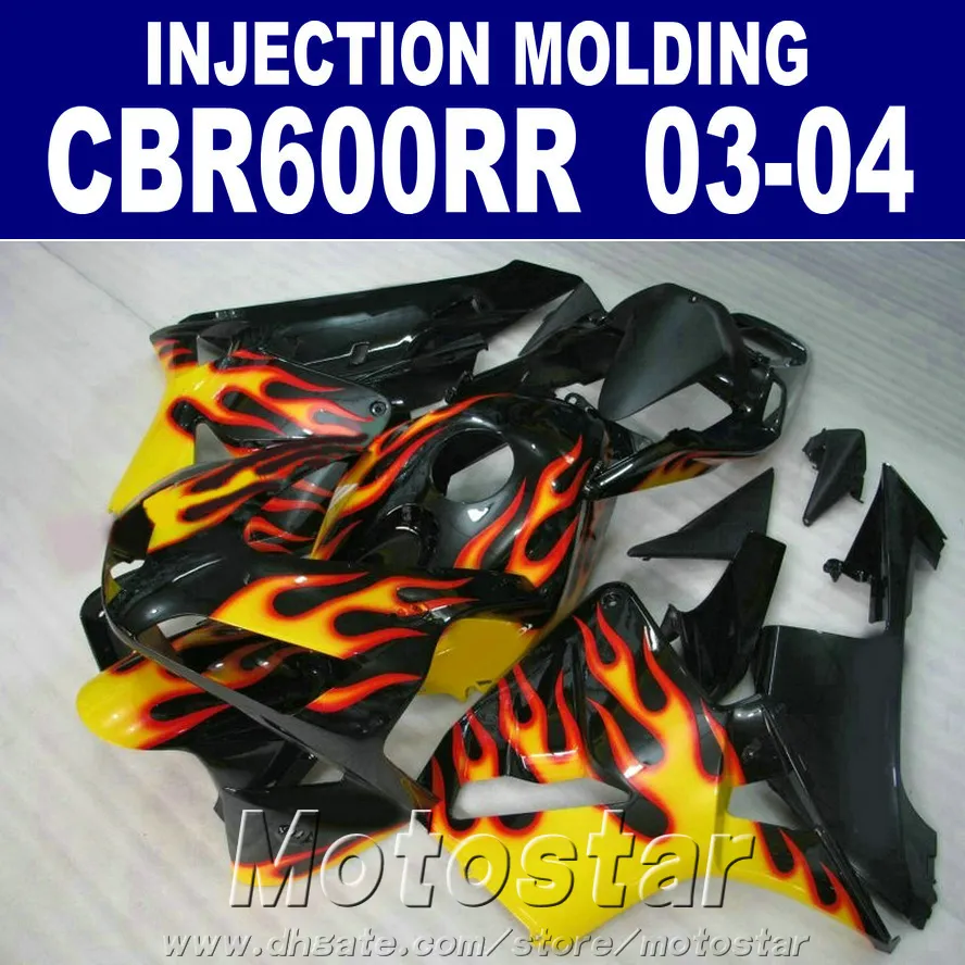 Dobry! Formowanie wtryskowe Płomień Zestaw do Honda CBR 600RR Fairing 2003 2004 CBR600RR 03 04 Części naprawy ciała HXSW