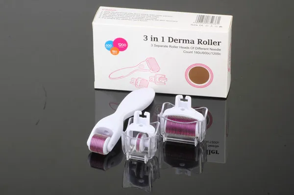Fabriksförsörjning 3in1 Kit Derma Roller 180 600 1200 Nålar Micro Needle Skin Roller Dermatology Therapy Microneedle Dermaroller 3in1