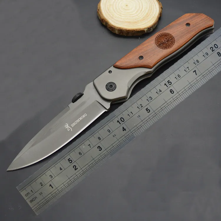 High quality!Br0wning DA30 Folding Knife Titanium Surface Hardwood inlay Handle Hunting Camping 330 Fighting Knife