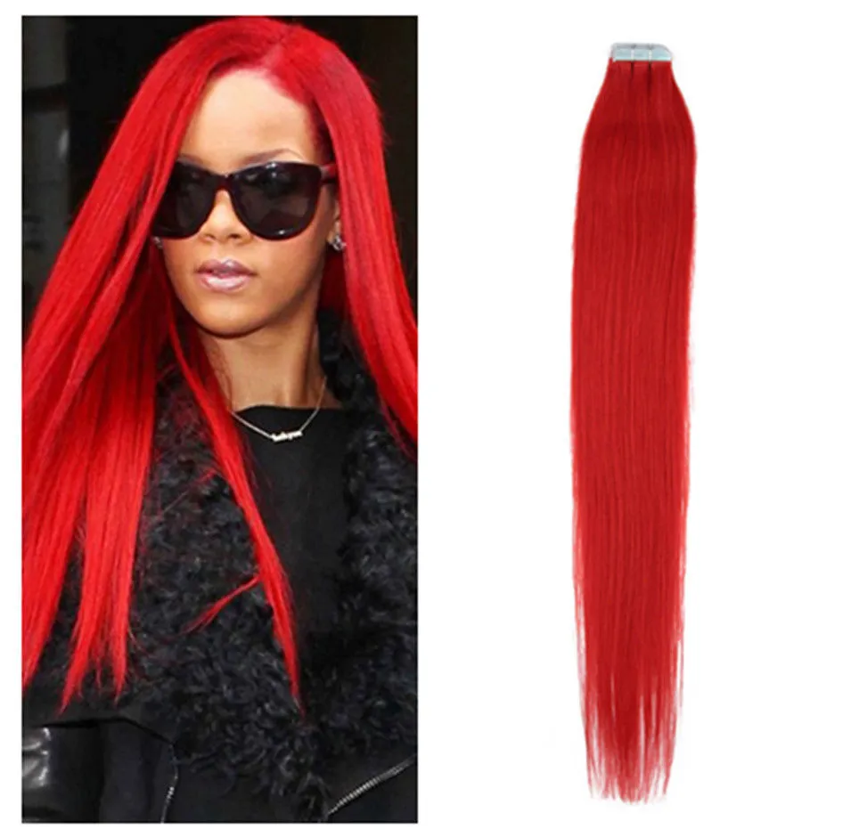 grade 5A 18''-22'' 100% Indian Human PU EMY Tape Skin Hair Extensions 2.5g/pcs 40pcs&100g/pack #red hair DHL FREE shpping