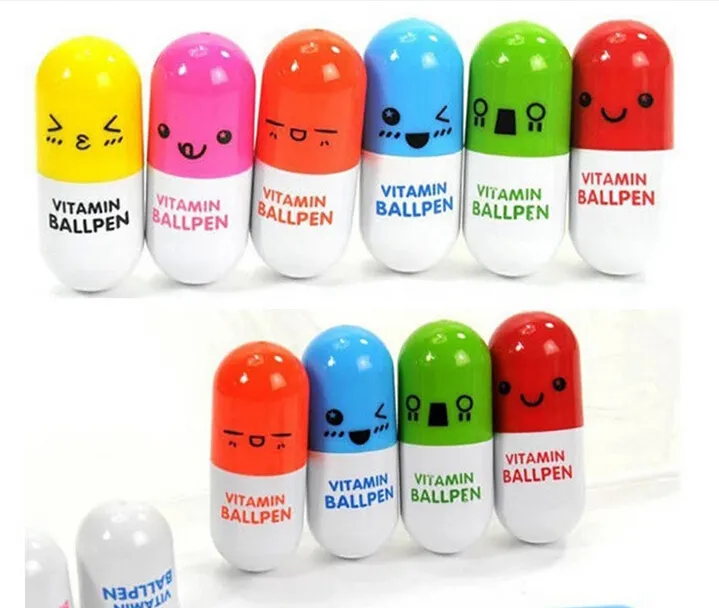 Lovely Kawaii Pill Shape Retractable Ballpoint Pen Cute learning stationery Student prize vitamin pill novelty ballpen 
