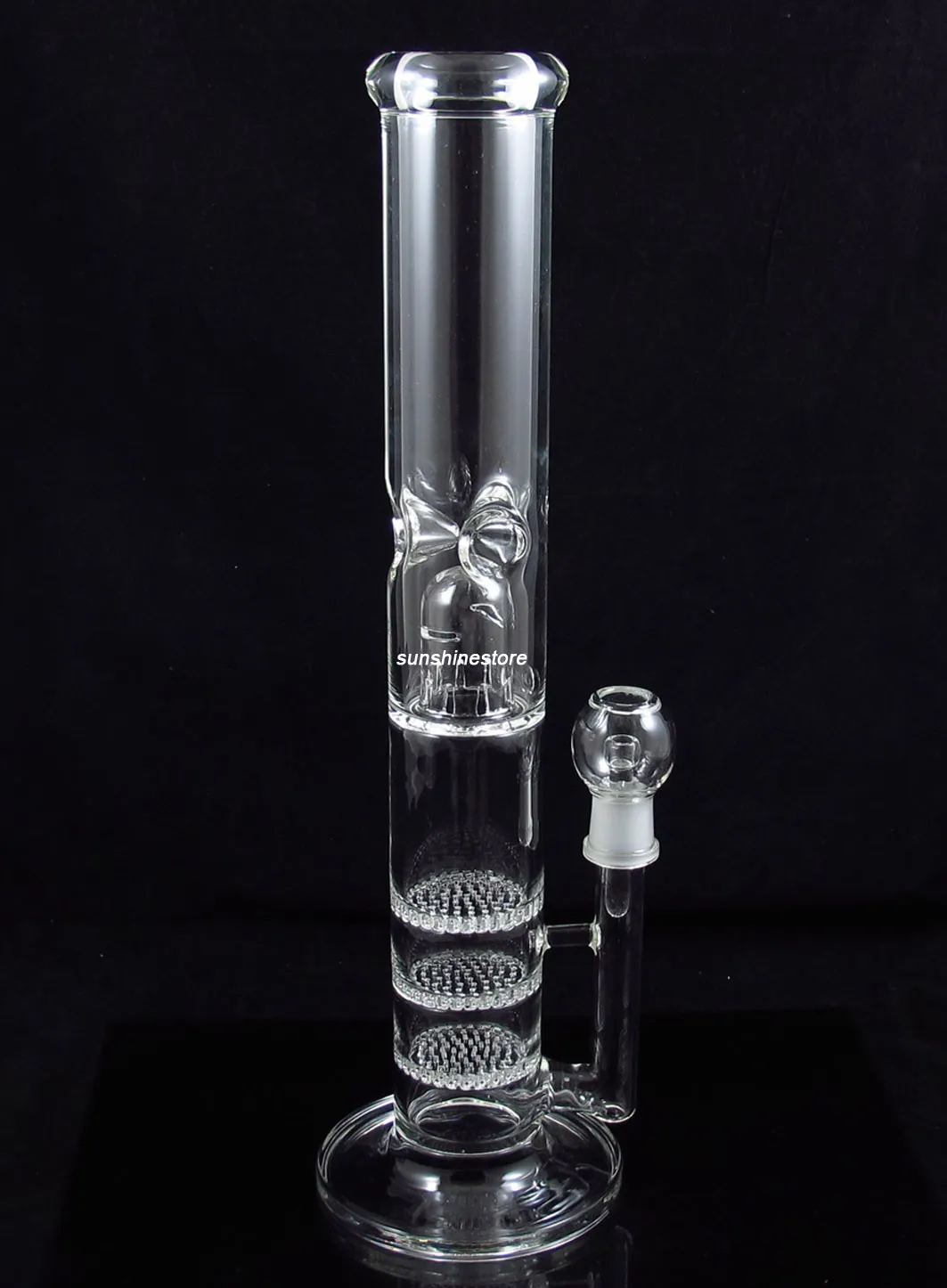 QB-003 glass water pipe with 3 honeycomb disk and splash guard