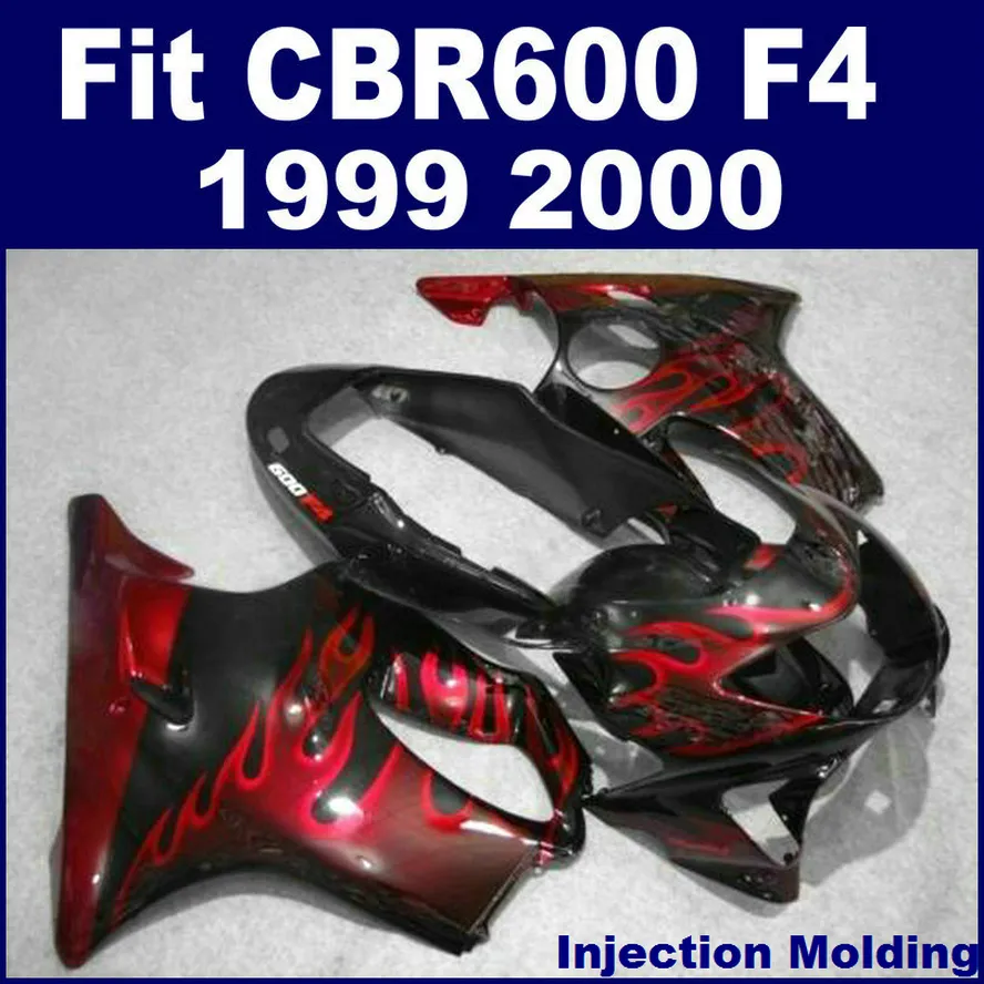 Injection molding for HONDA high fairing CBR 600 F4 1999 2000 black with red flame 99 00 cbr 600 f4 fairing part 45GH