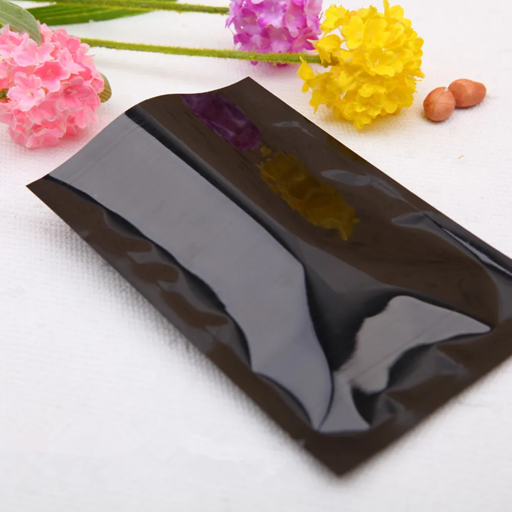 9*13cm 3.5*5.1" Black Aluminum Foil Bag Heat Seal Food Storage Packing Bag Open Top Vacuum Plastic Pouch For Coffee Sugar Nuts Packaging