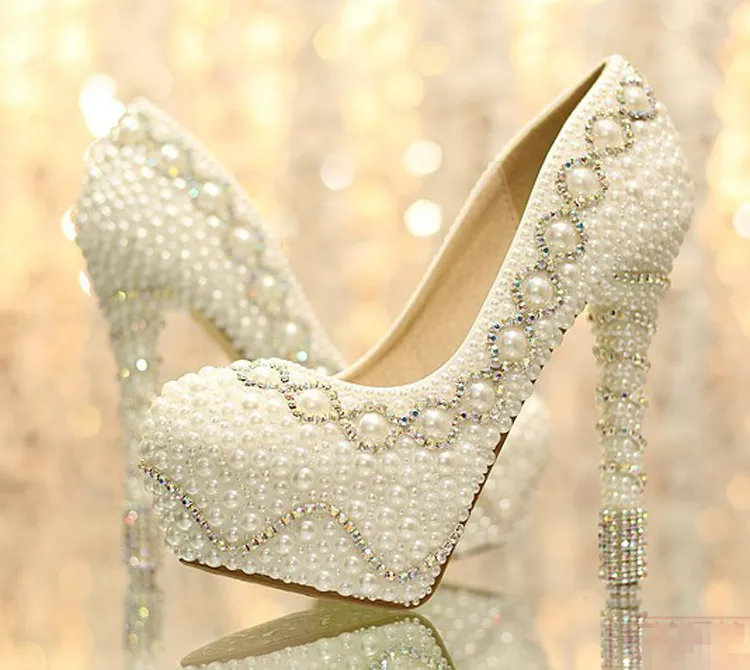 Nicest Pearl High Heel weddingRhinestone Crystal bridal shoes wedding shoes 35-39 Lady Fashion Shoes Christmas Gift