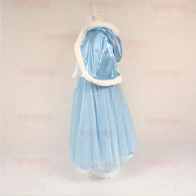 Baby Girl Tutu Lace Ruffled Frozen Dress with Hoodie Cape Poncho Fleece and Lace Princess Puff Shoulder Christmas Party Dresses BA5245896