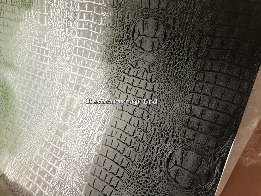 Enveloppe de vinyle en peau de crocodile noir avec dégagement d'air Croco wrap Film d'emballage de voiture pour autocollant de couverture de style de voiture Livraison gratuite taille 1.52x30m / Roll 5x100ft