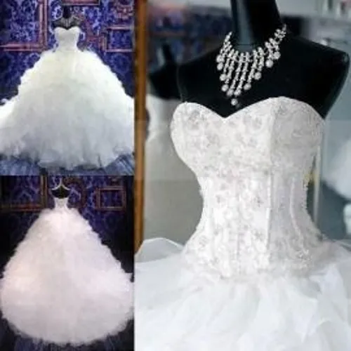 Billiga Brudklänningar Prinsessan Sweetheart Corset Organza Cathedral / Church Ball Gown Bröllopsklänningar med Beading