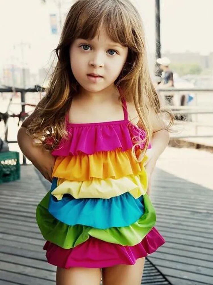 rainbow swimsuit girl swimsuit swimwear kids girl one piece swimsuit bathing suit one piece swimsuit Cake layered Swimsuit 