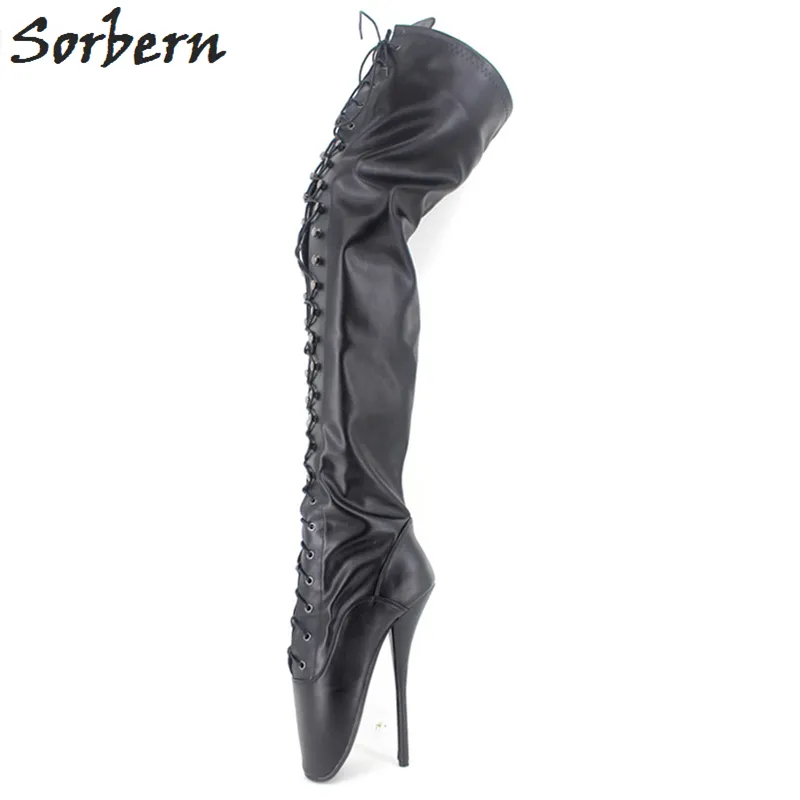 Sorbern 18 cm Schritt Oberschenkel hohe Stiefel SM Ballett Stilettos High Heels Fetisch Schuhe benutzerdefinierte Schaftlänge Plus Größe