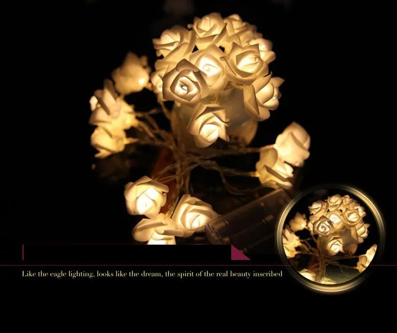 20 LED Rose fleurs décoratives fée chaîne éclairage lampes noël maison fête décor chaîne lumières arbre de noël ornement lumières