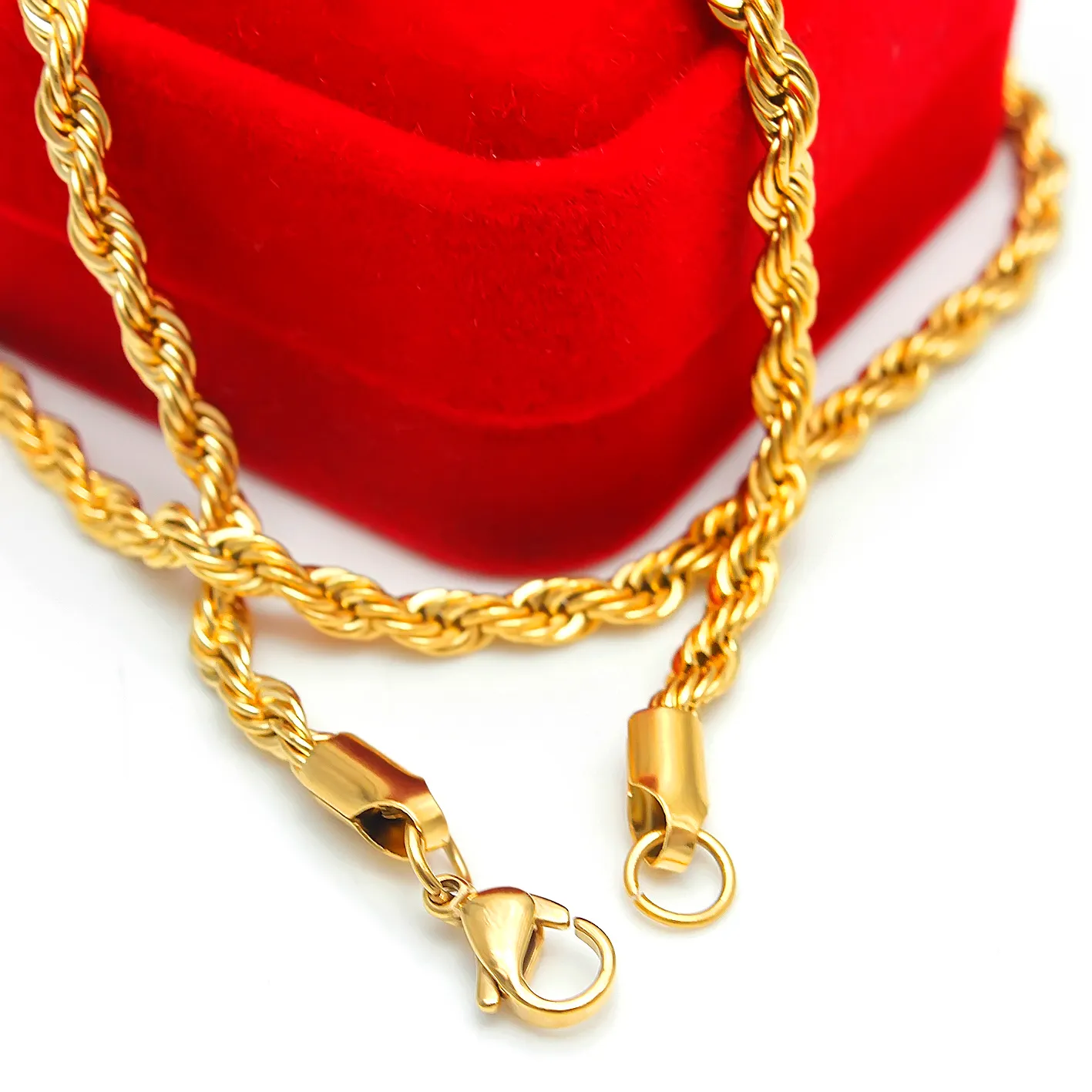 Nya Xmas /Valentine Gifts Gold Plated Pure 316L rostfritt stål Charmig Twist Rope Chain Link Necklace HotSale Women Män smycken 4mm 24 ''