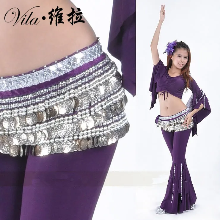 Hot Selling Belly Dance Indian Dance Belt Waist Chain Hip Scarf med guldmynt för kvinnor dansbälte, 10 färg för val