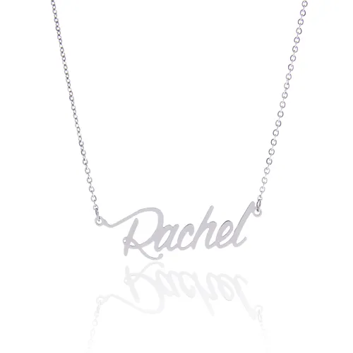 Personalizado feminino 18k banhado a ouro nome personalizado colar quot rachel quot aço inoxidável pingente personalizado letras nameplat6113667