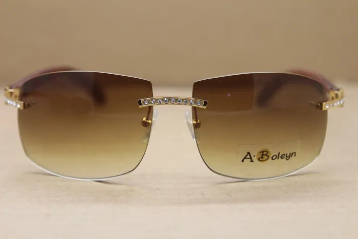 Heiße größere 4189705 Herren-Sonnenbrille, große Diamant-Randlose Gold-Holz-Sonnenbrille im Freien, Autobrille, C-Dekoration, Größe: 62–18–140 mm