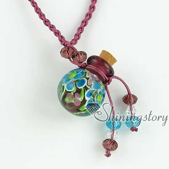 collana con ciondolo bottiglia di profumo vintage collana fiale ceneri fornitore all'ingrosso Ciondoli italiani in vetro di murano con fiore all'interno